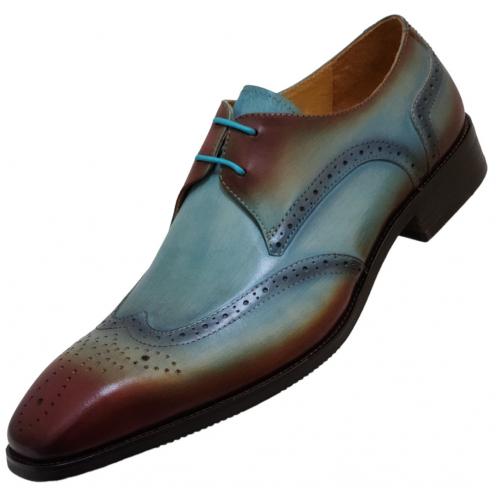 Carrucci Turquoise / Brown Burnished Calfskin Wingtip Derby Shoes KS503-69T